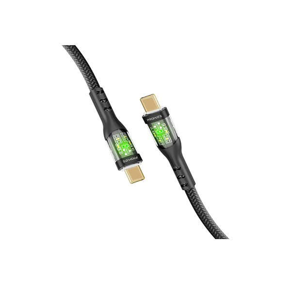 Promate 60W USB-C Transparent Cable with LED